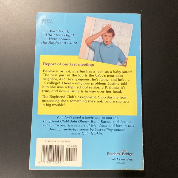 The Boyfriend Club #9: Justine’s Baby-Sitting Nightmare - Vintage Novel - Picture 2 of 5